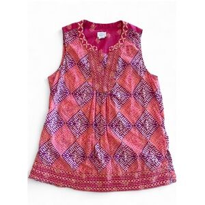Sigrid Olsen Embroidered Top Pink Boho Sleeveless Tunic Spring Summer Cotton, L